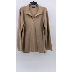GRANT THOMAS Men’s Tan Solid Long Sleeve Casual Polo Shirt SZ L